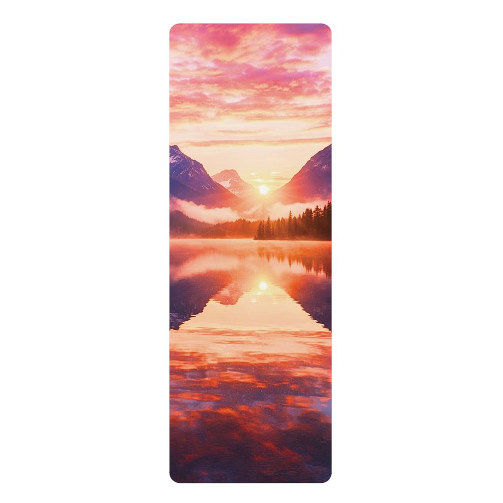 Mountain Sunset Over Lake Rubber Yoga Mat | Scenic Landscape Meditation Mat