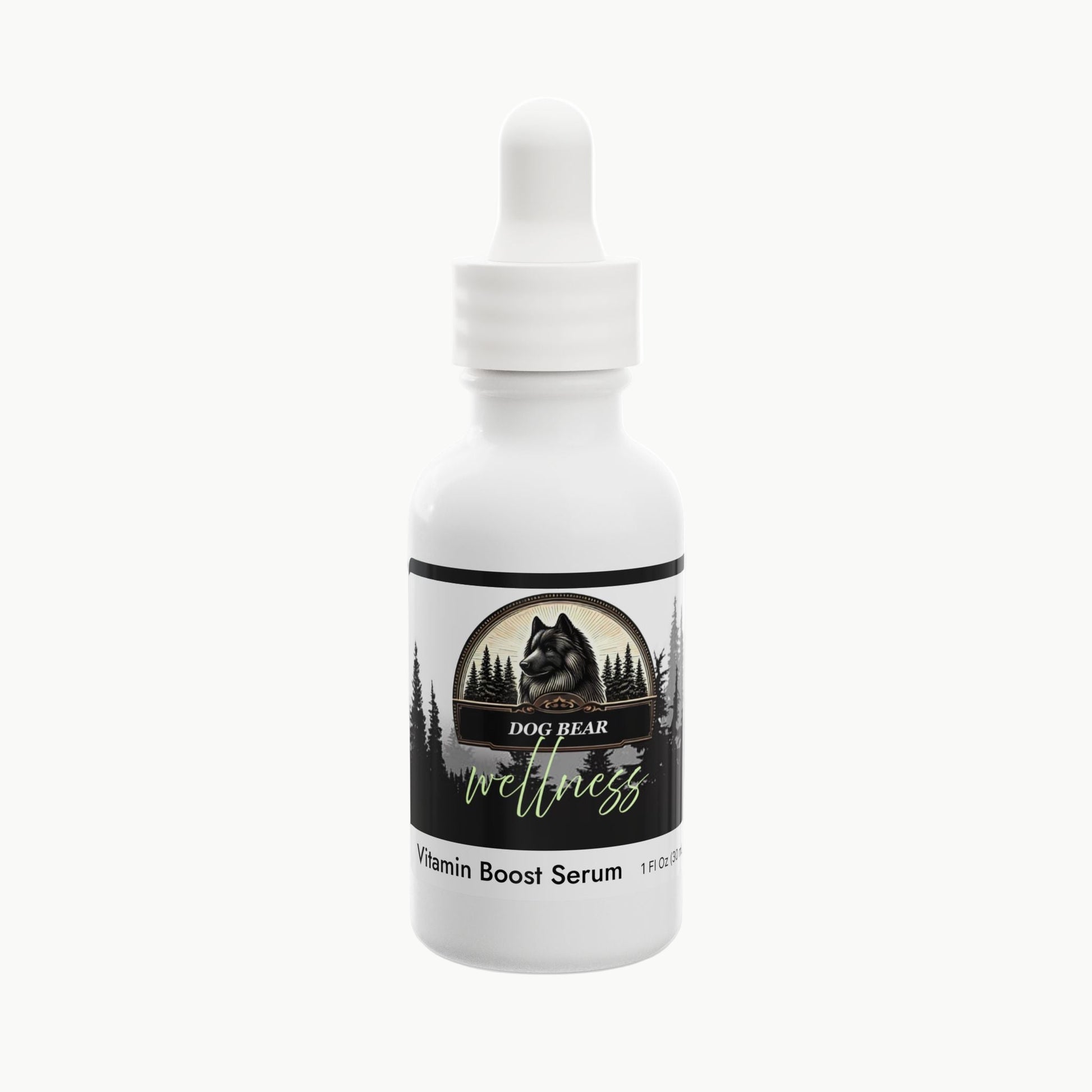 Bottle of Dog Bear Wellness Vitamin Boost Serum on a white background