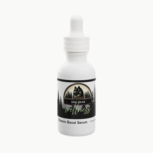 Bottle of Dog Bear Wellness Vitamin Boost Serum on a white background