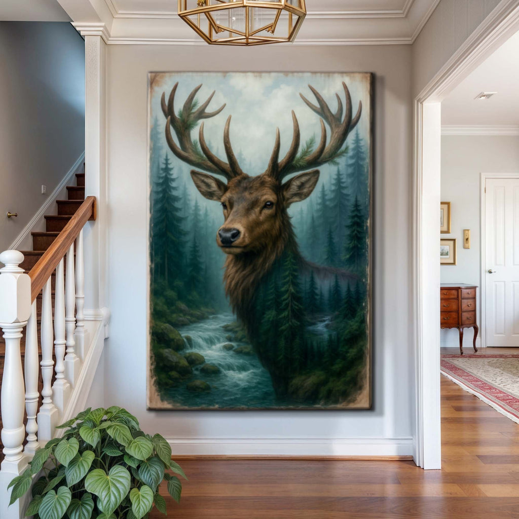 Misty Stag Double Exposure wall art with nature-inspired artwork
