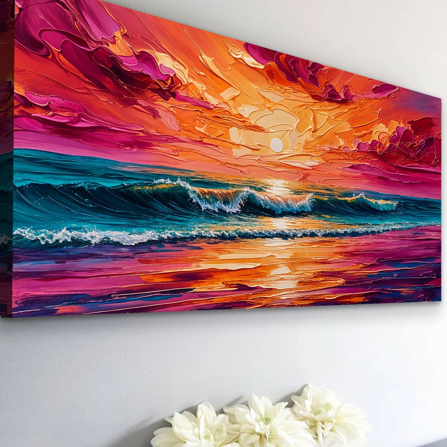 Coastal Sunset Impasto wall art with nature-inspired artwork