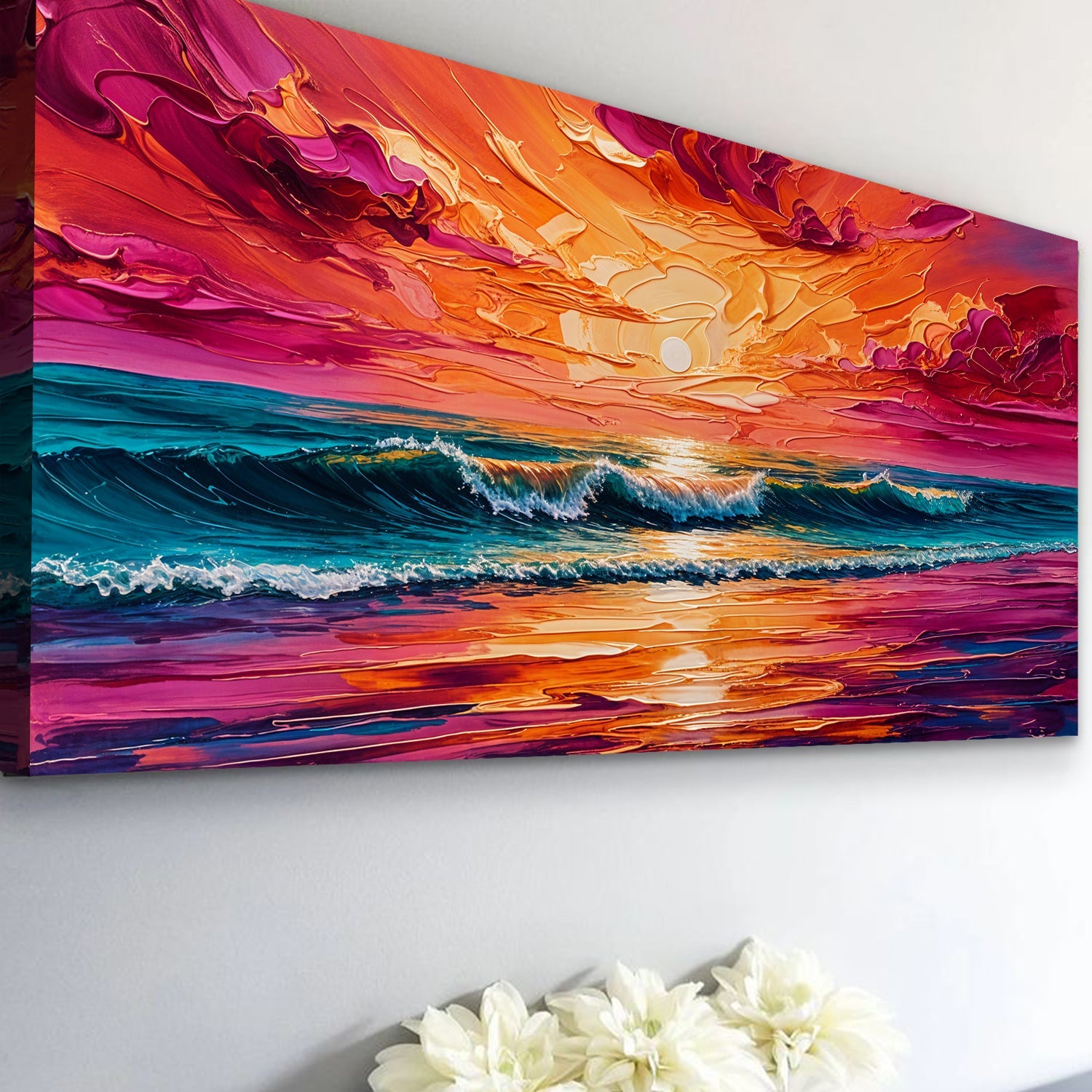 Coastal Sunset Impasto wall art with nature-inspired artwork