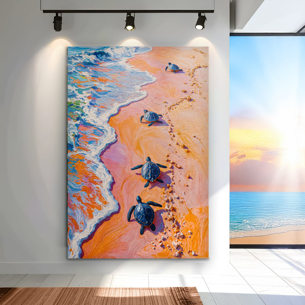 Turtles' Journey to the Sea wall art with nature-inspired artwork - product view 3