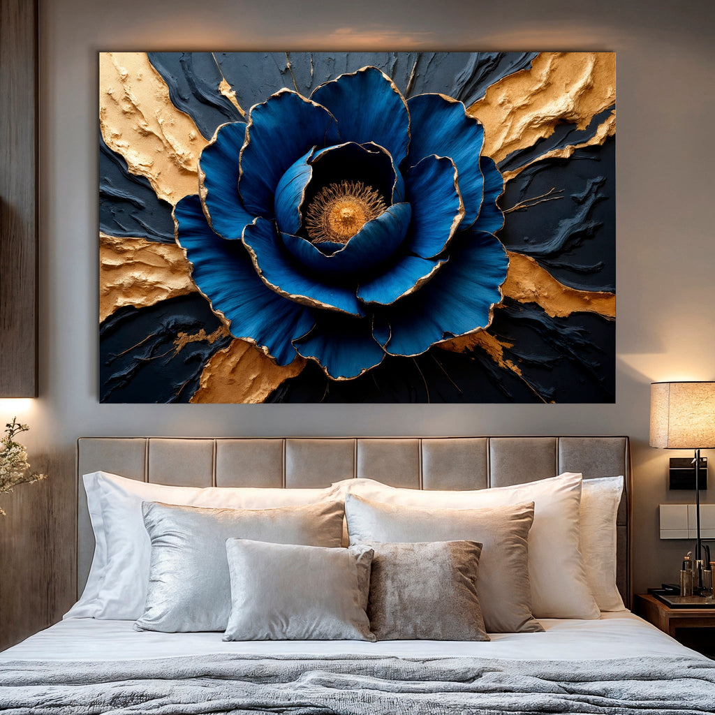 Sapphire Bloom Impasto wall art with nature-inspired artwork