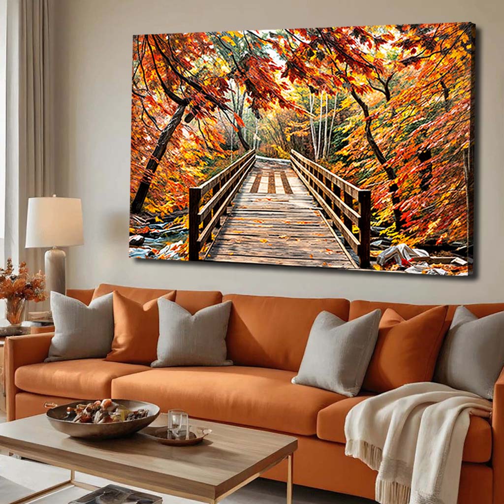 Crossing Autumn wall art with nature-inspired artwork