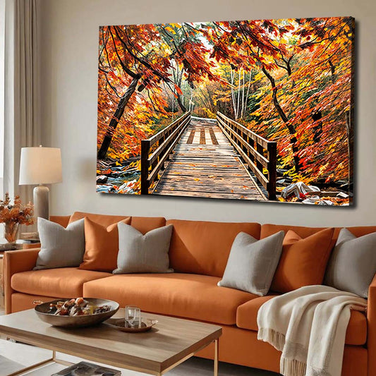 Crossing Autumn wall art with nature-inspired artwork
