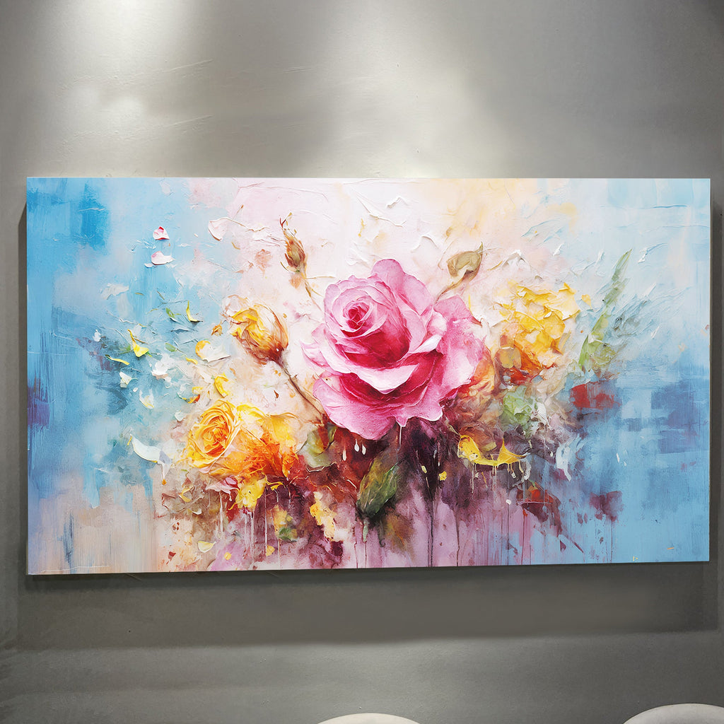 Rose Flower Impasto wall art with nature-inspired artwork