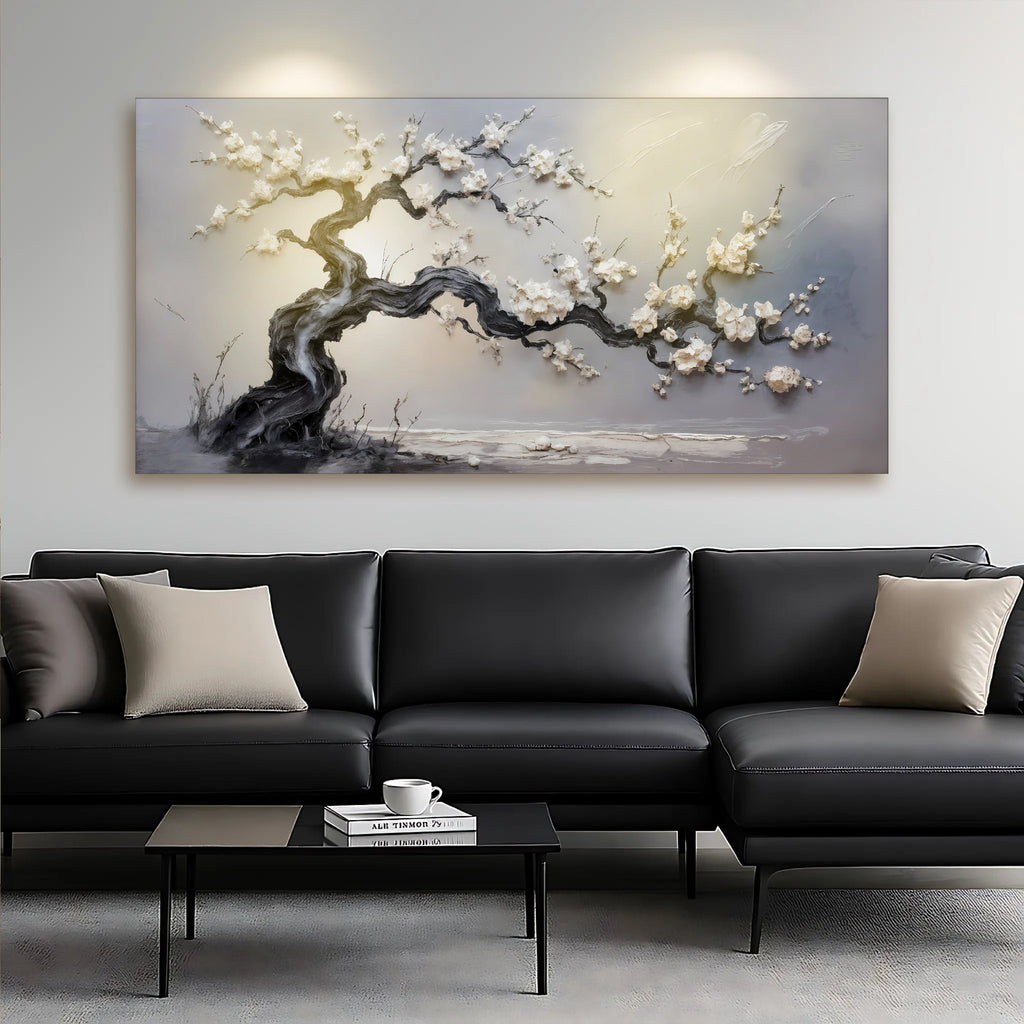 White Blossom wall art with nature-inspired artwork
