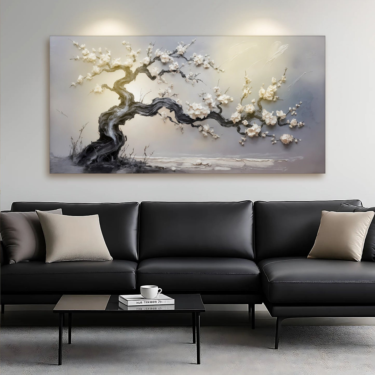 White Blossom wall art with nature-inspired artwork
