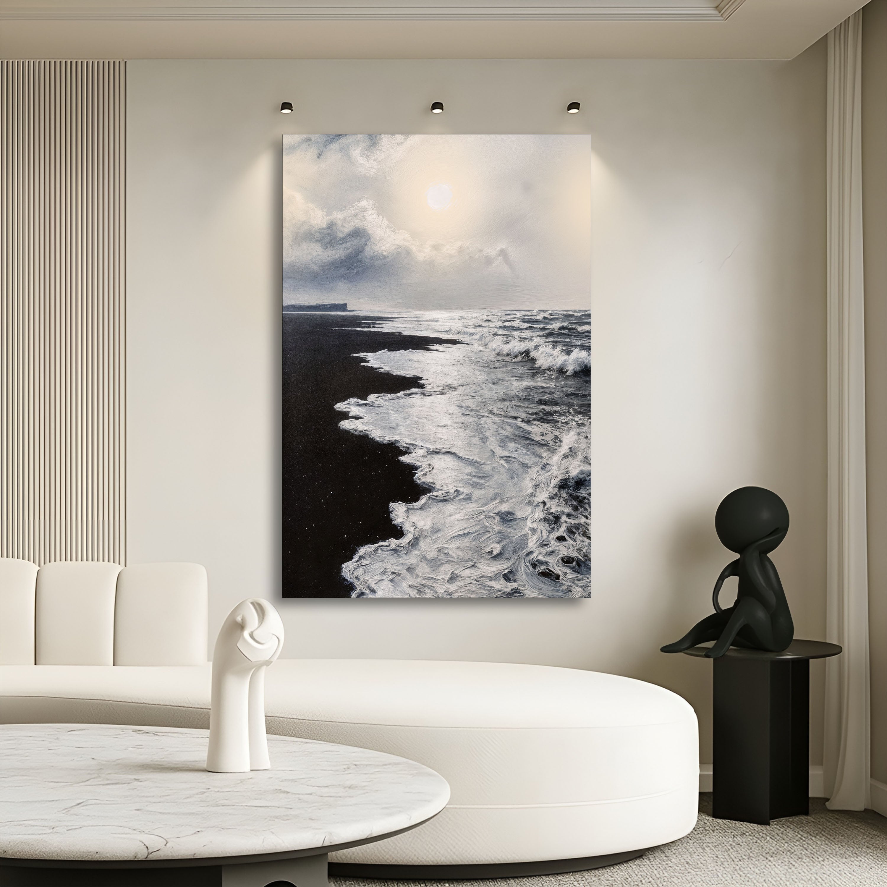 Black & White Waves Abstract wall art with nature-inspired artwork