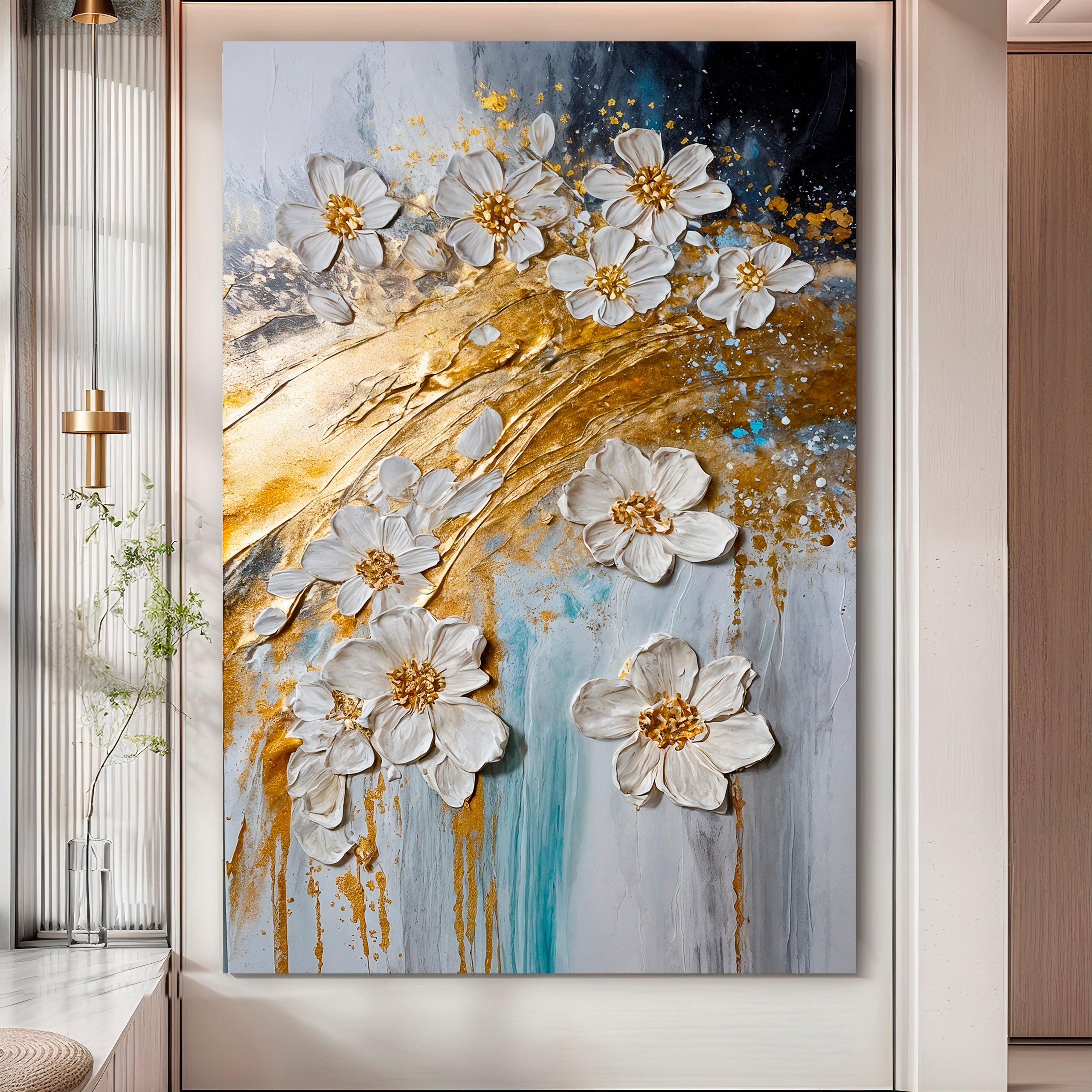 Abstract Gold Floral wall art with nature-inspired artwork