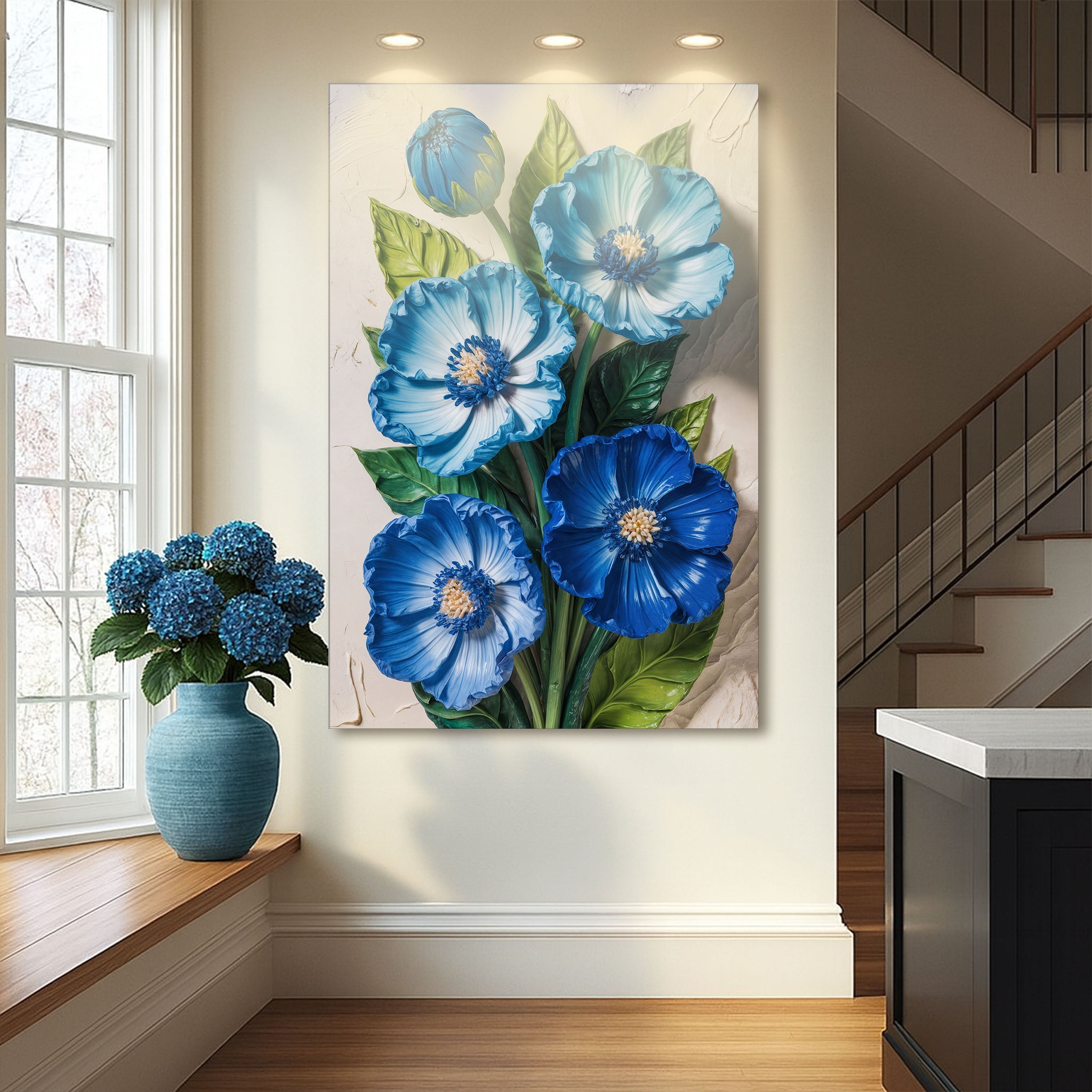 Blue Blossom Bouquet Impasto wall art with nature-inspired artwork - product view 3