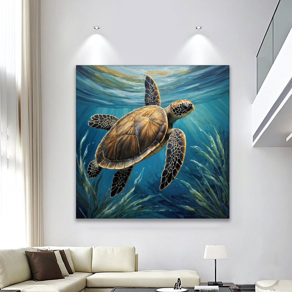 Turtle in Seagrass Coastal wall art with nature-inspired artwork