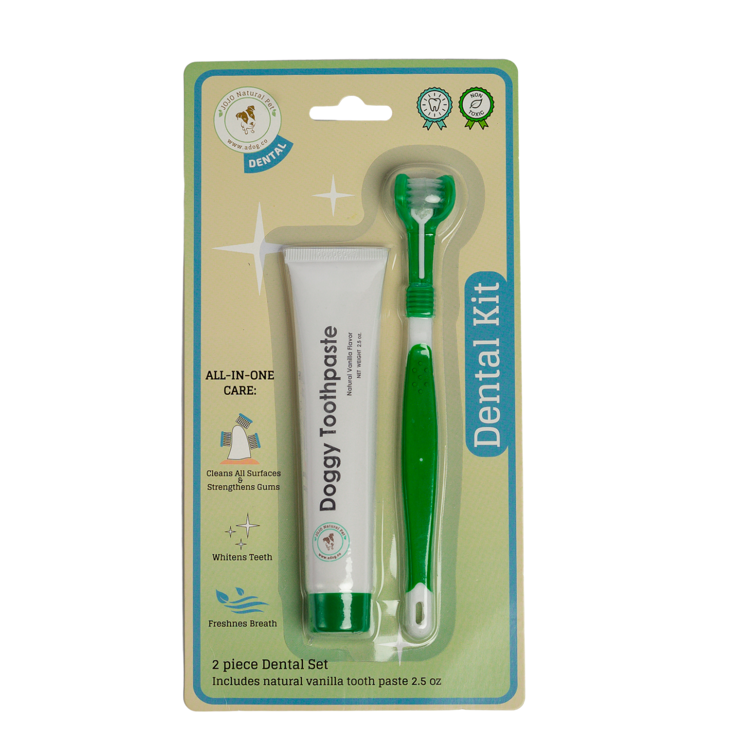 Triple Headed Dog Toothbrush with All grooming kits with nature-inspired artwork - product view 4