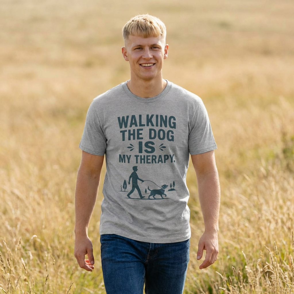 Walking the Dog Is My Therapy T t-shirt with nature-inspired artwork
