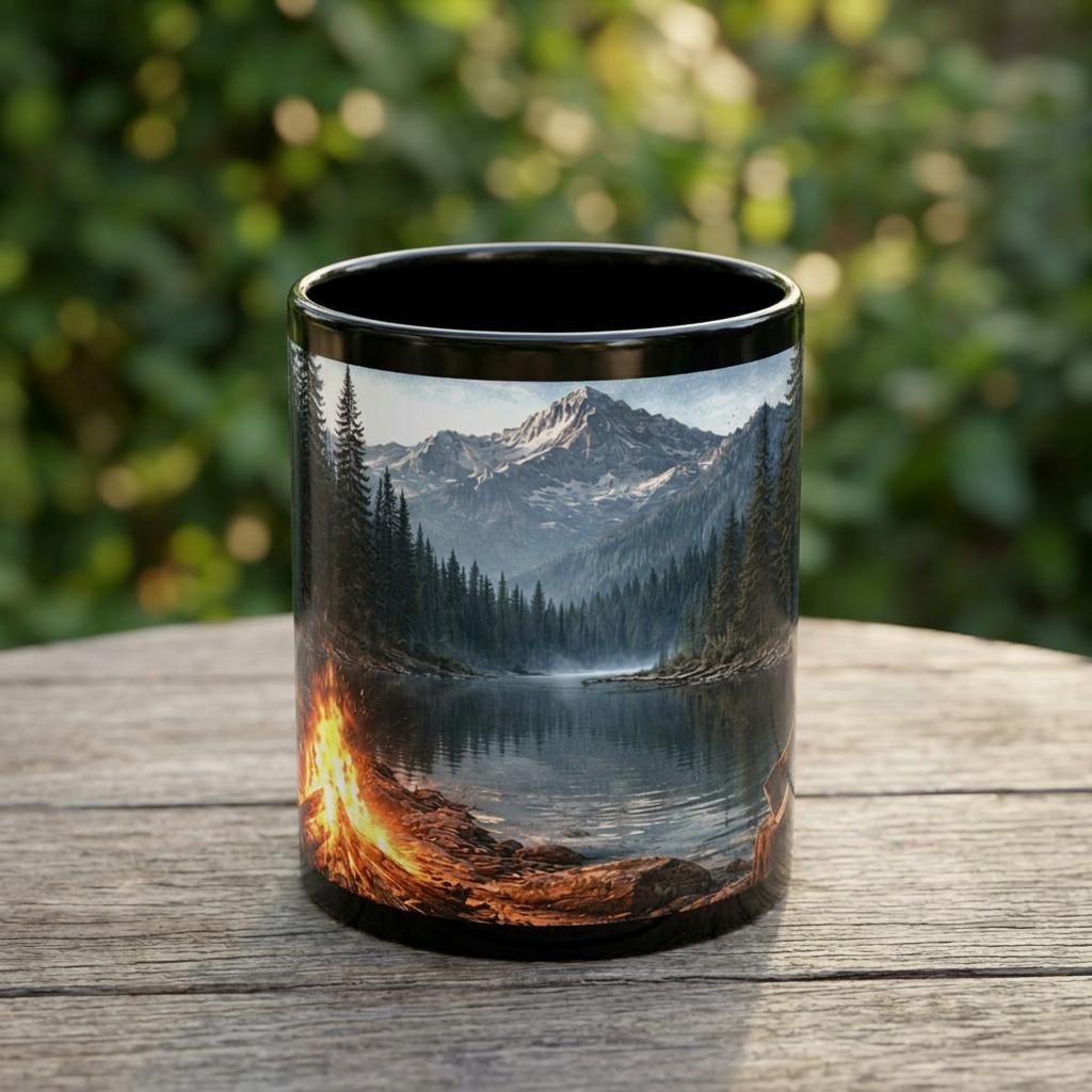 11oz/15oz Campfire at Mountain Lake Black Mug