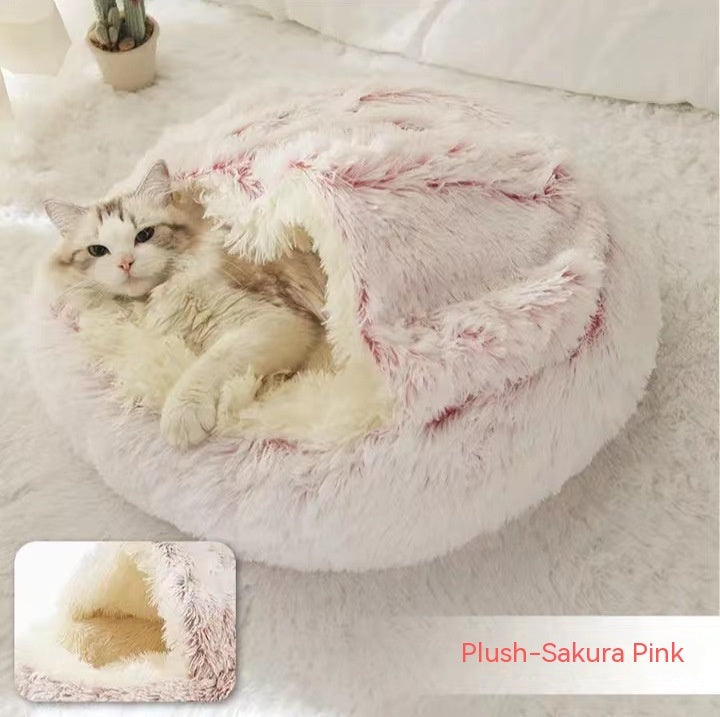 2 in 1 Dog and Cat Bed Pet Winter Bed Round Plush Warm Bed House Soft uncategorized / needs cleanup with nature-inspired artwork - product view 3