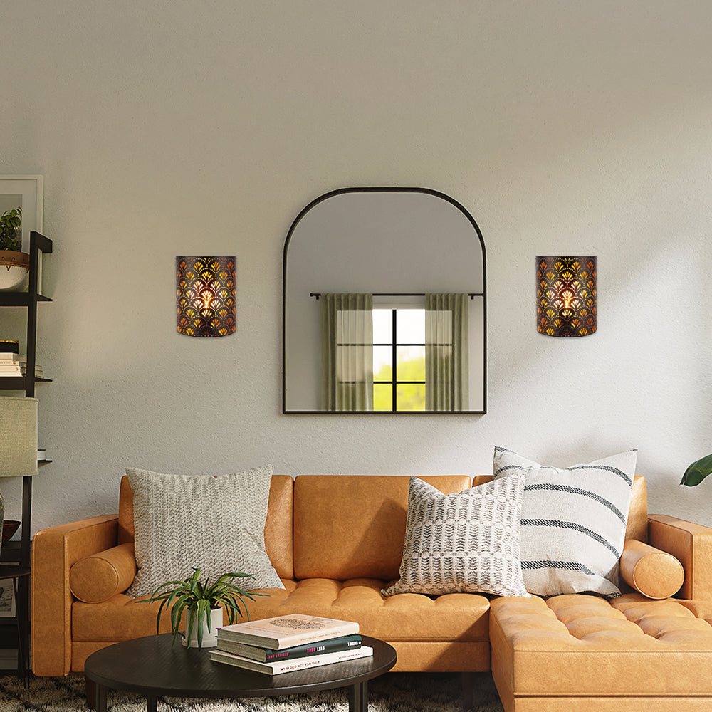 8''h Metal Rustic Wall Mount Lamp with 6 battery operated lamp with nature-inspired artwork - product view 6