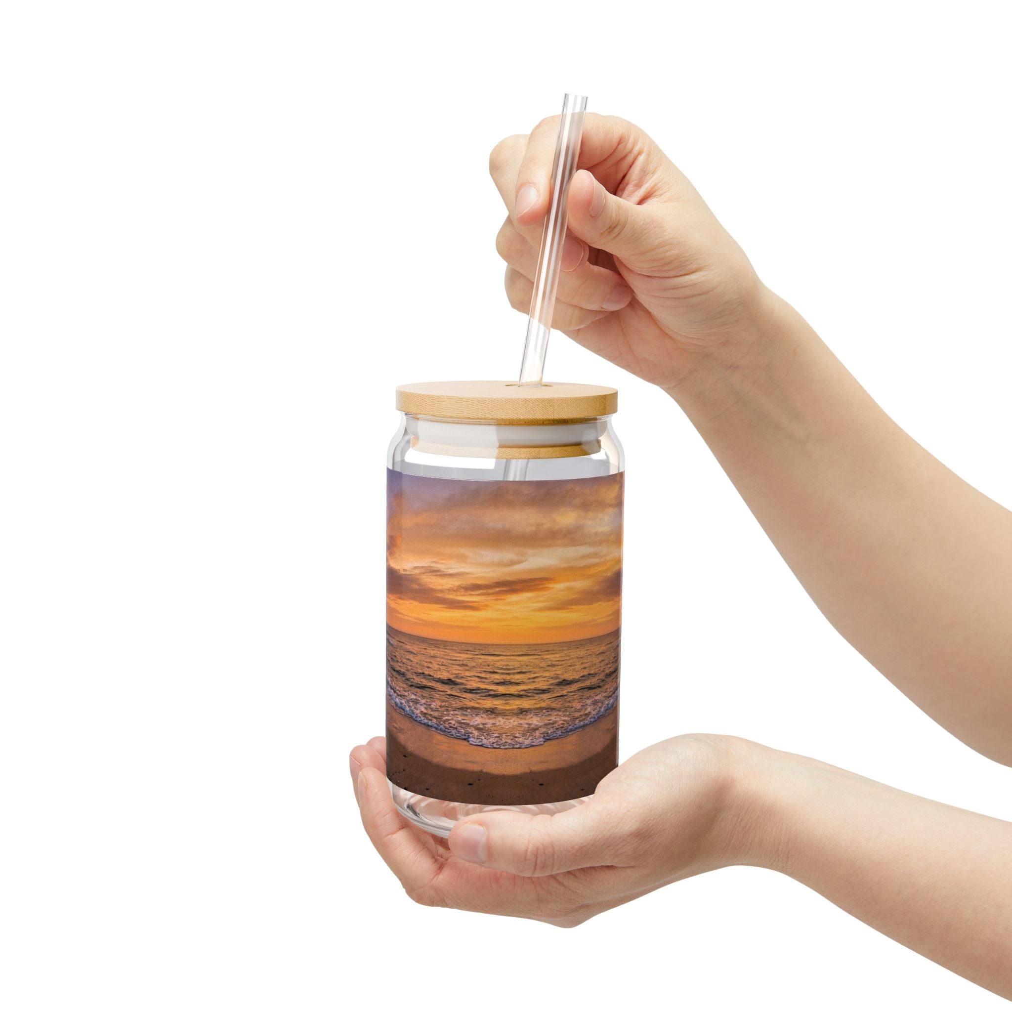 Sunset Beach Scene Sipper Glass - 16oz