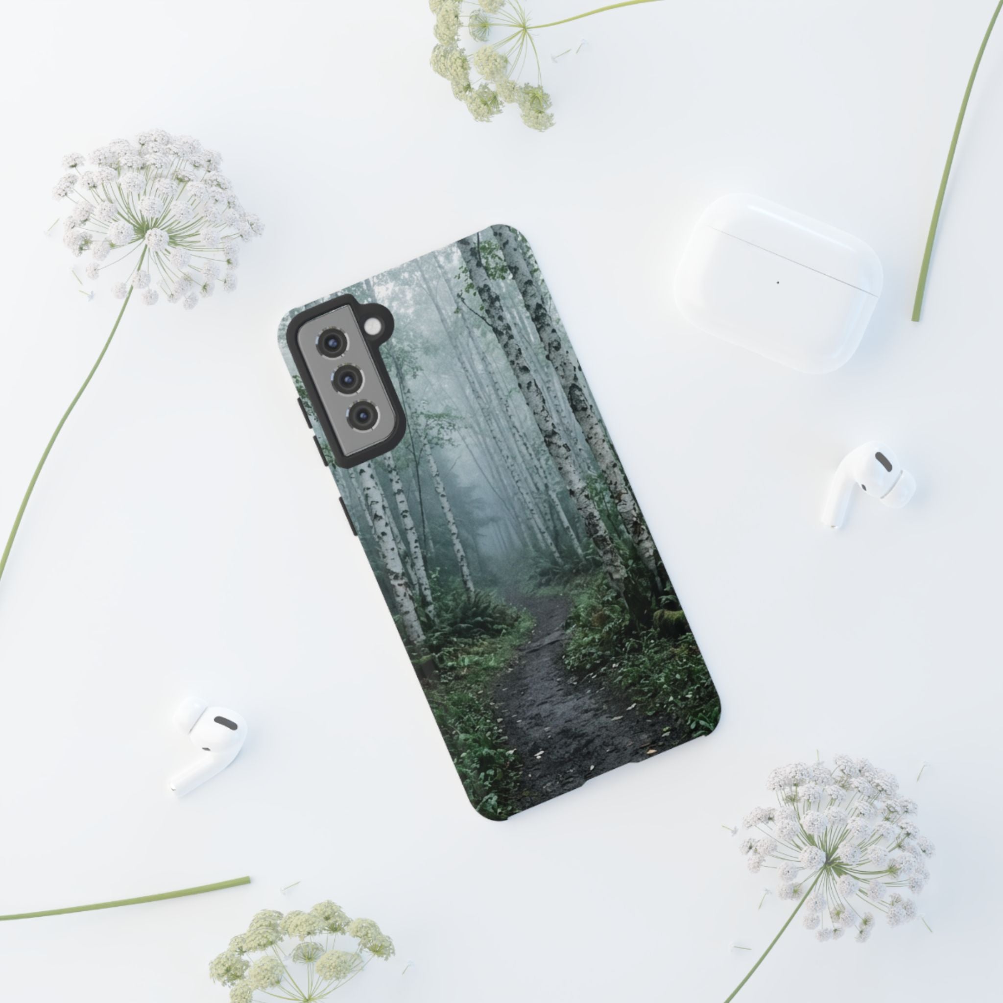 Twilight Birch Tree Path Phone Case