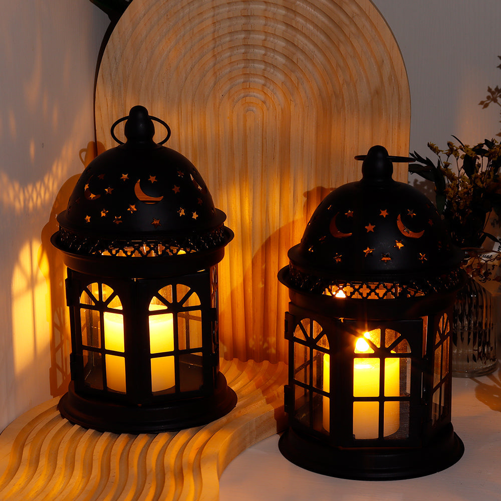 8.5'' H Metal Vintage Hanging Candle Holder Decorative Lanterns (set decorative candle lanterns with nature-inspired artwork