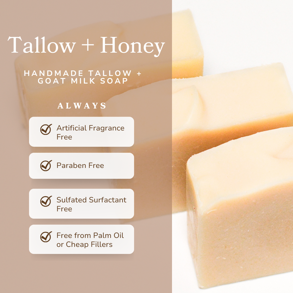 Pure Tallow + Honey Fragrance Free Handmade Tallow and Goat Milk Soap uncategorized / needs cleanup with nature-inspired artwork - product view 3
