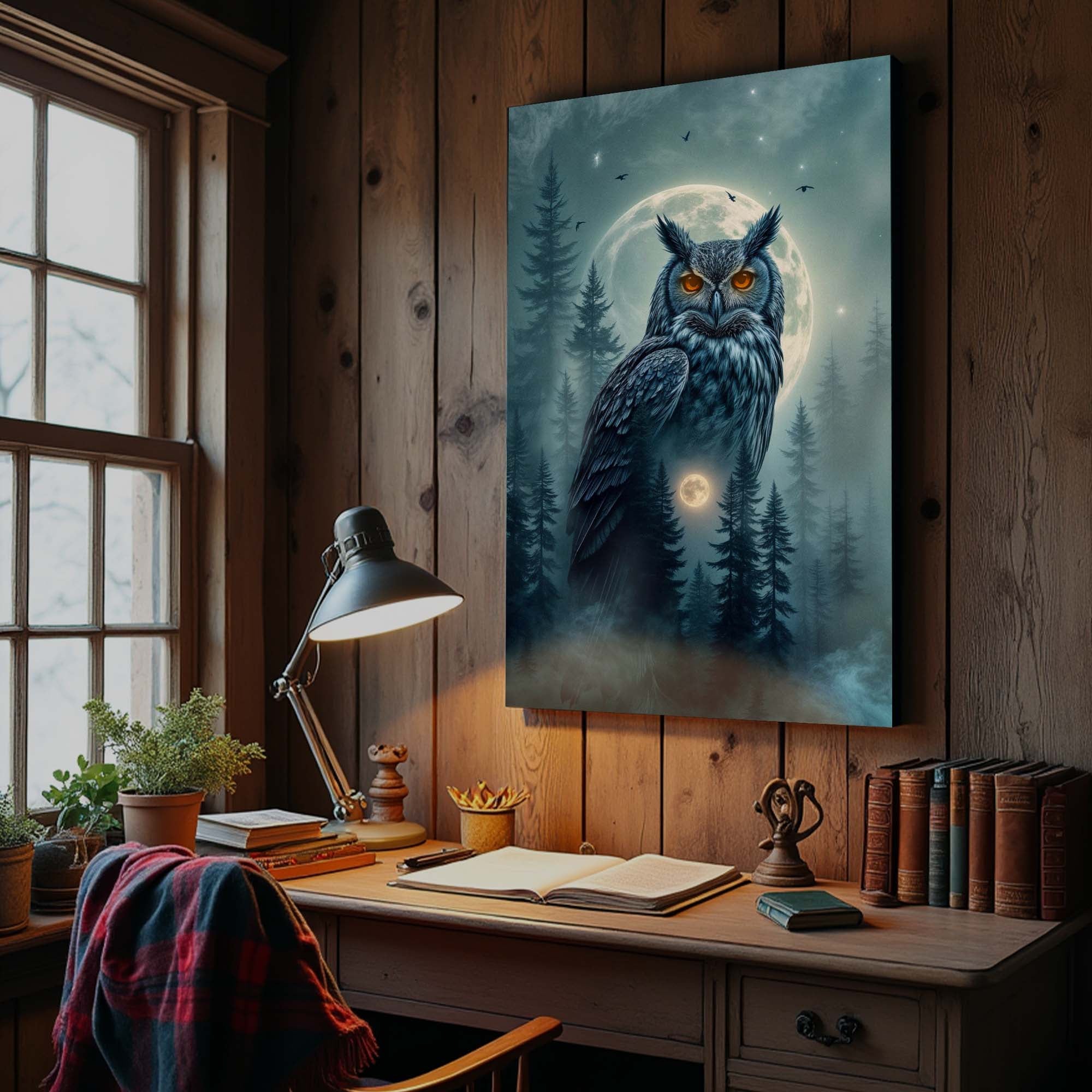 Owl Double Exposure Ii wall art with nature-inspired artwork - product view 2