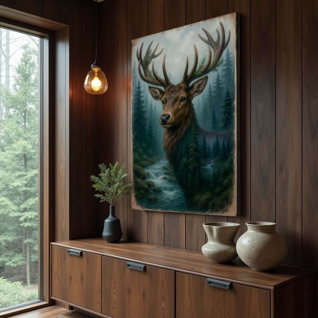 Misty Stag Double Exposure wall art with nature-inspired artwork - product view 2