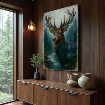 Misty Stag Double Exposure wall art with nature-inspired artwork - product view 2