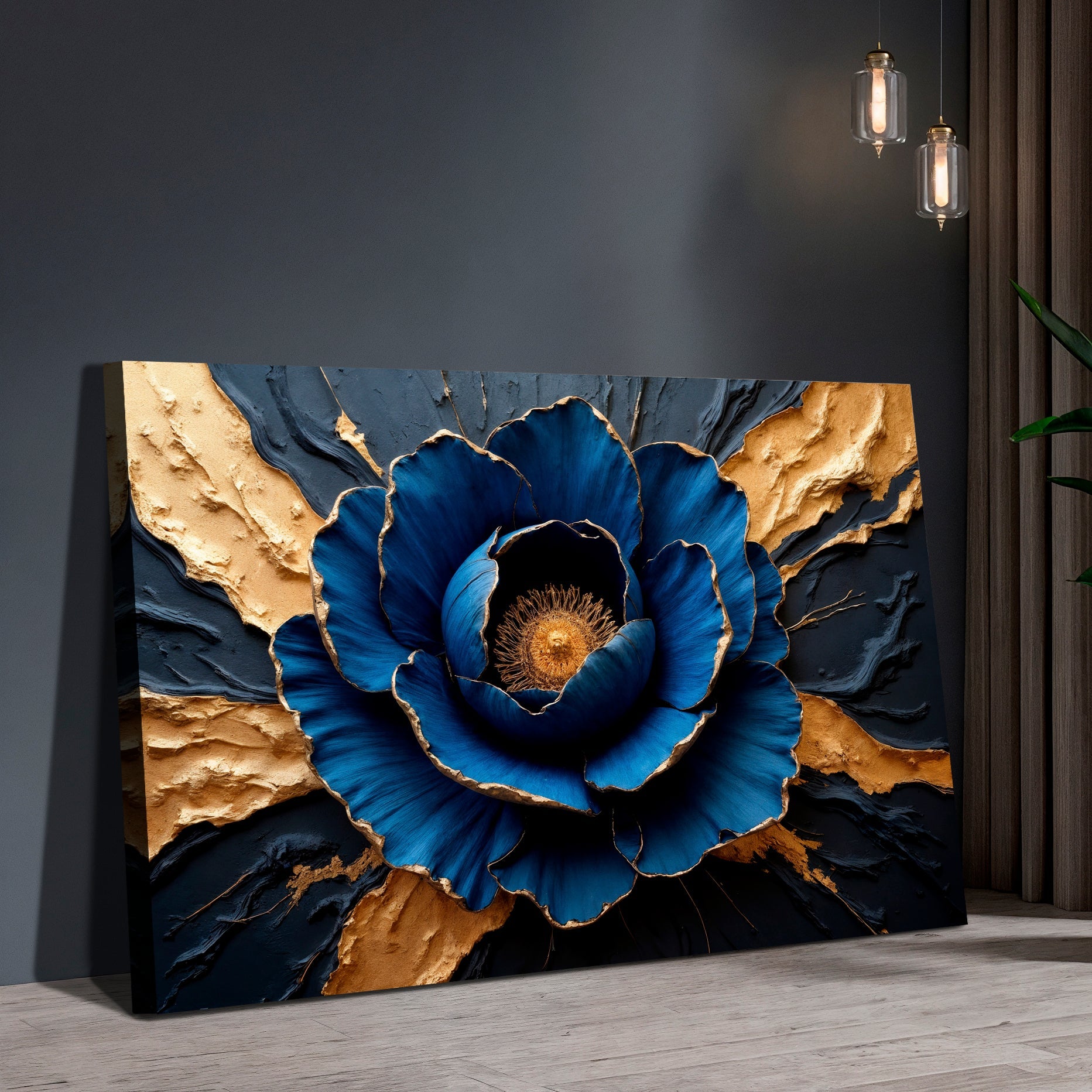 Sapphire Bloom Impasto wall art with nature-inspired artwork - product view 2
