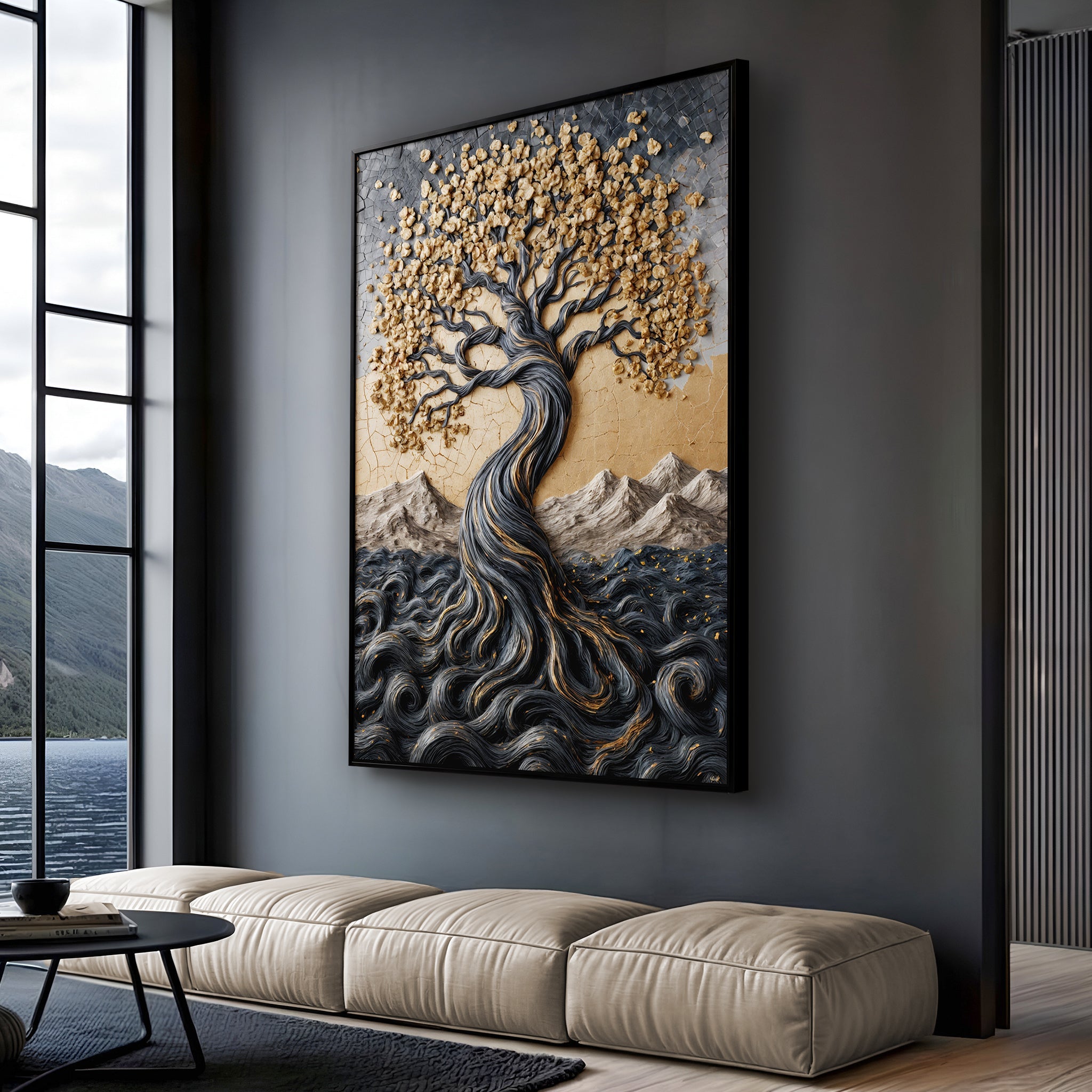 Golden Tree of Life Minimalist Impasto wall art with nature-inspired artwork - product view 2