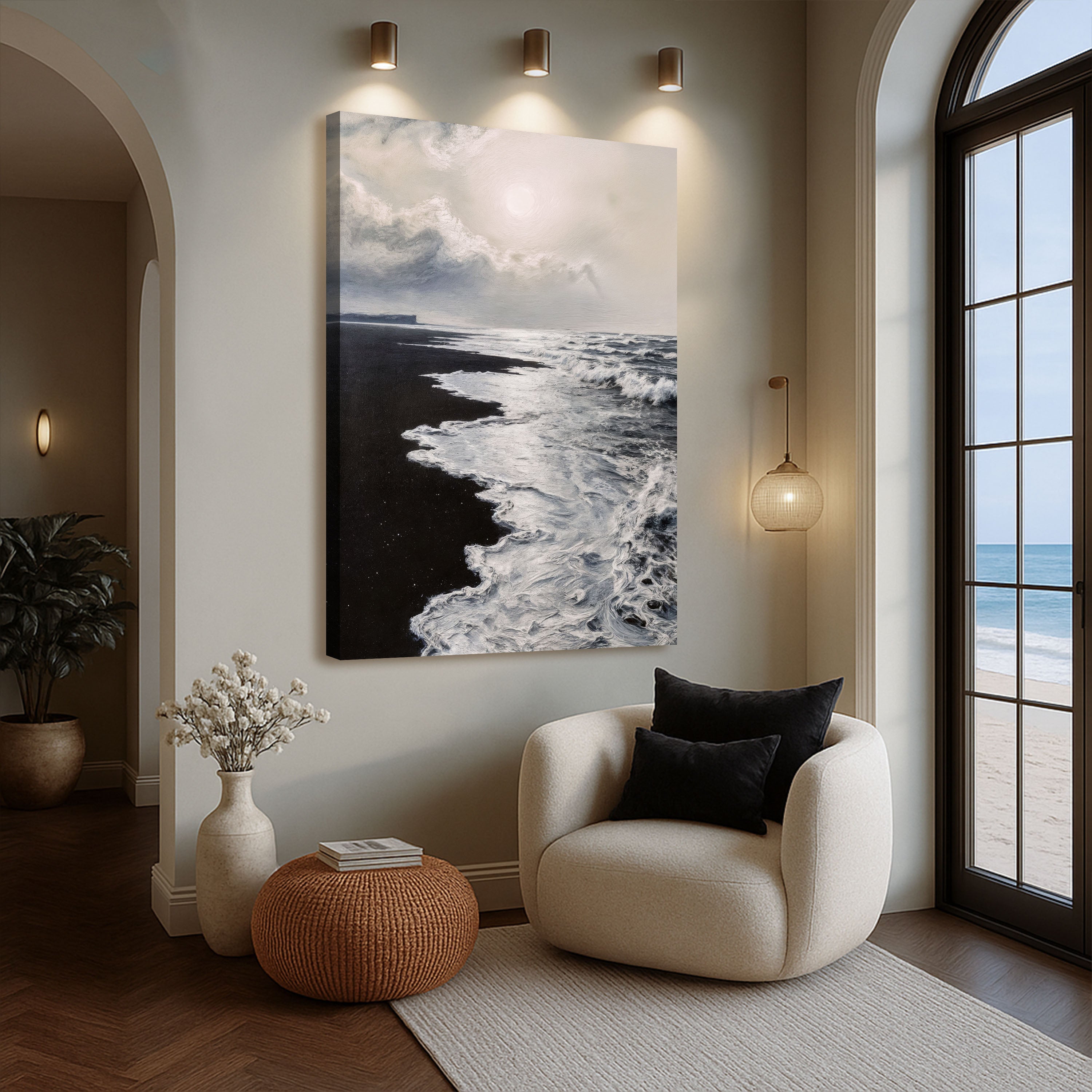 Black & White Waves Abstract wall art with nature-inspired artwork - product view 2