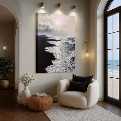 Black & White Waves Abstract wall art with nature-inspired artwork - product view 2