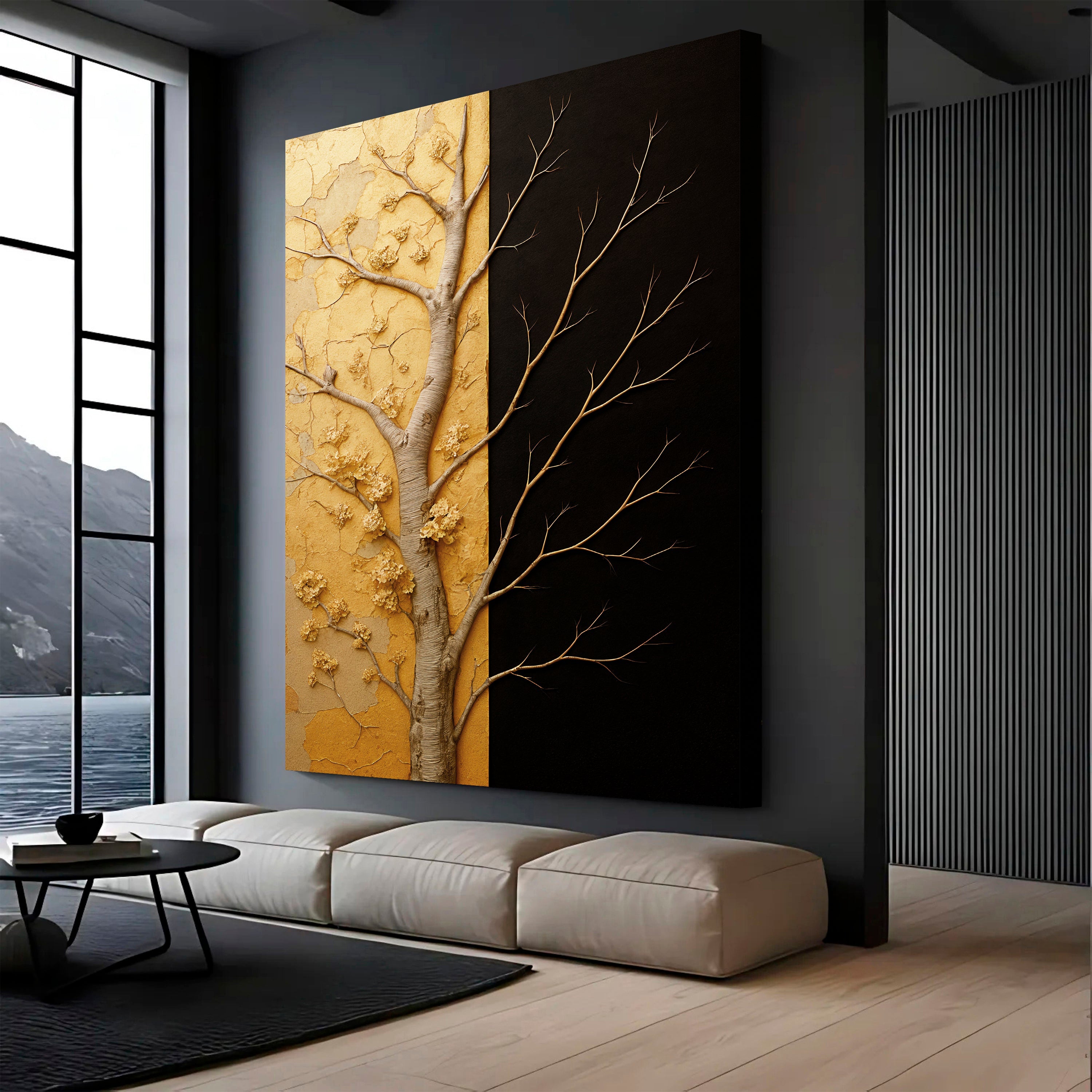 Golden Eclipse Impasto wall art with nature-inspired artwork - product view 2