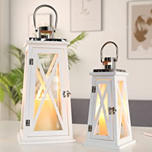 15.5''&22'' H Metal Decorative Candle Holders Rustic Hanging decorative candle lanterns with nature-inspired artwork