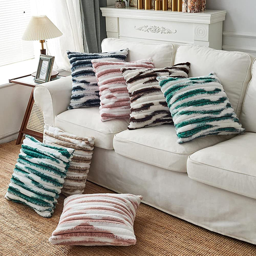 18"x18" Ribbed Ombre Faux Fur Pillow 5 Colors – Ultra pillow cover with nature-inspired artwork