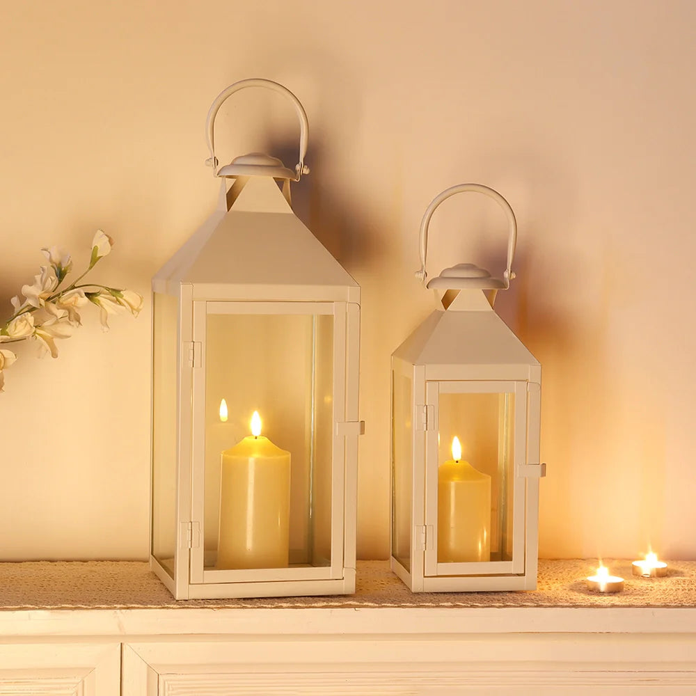 Set of 2 decorative candle lantern with nature-inspired artwork - product view 2