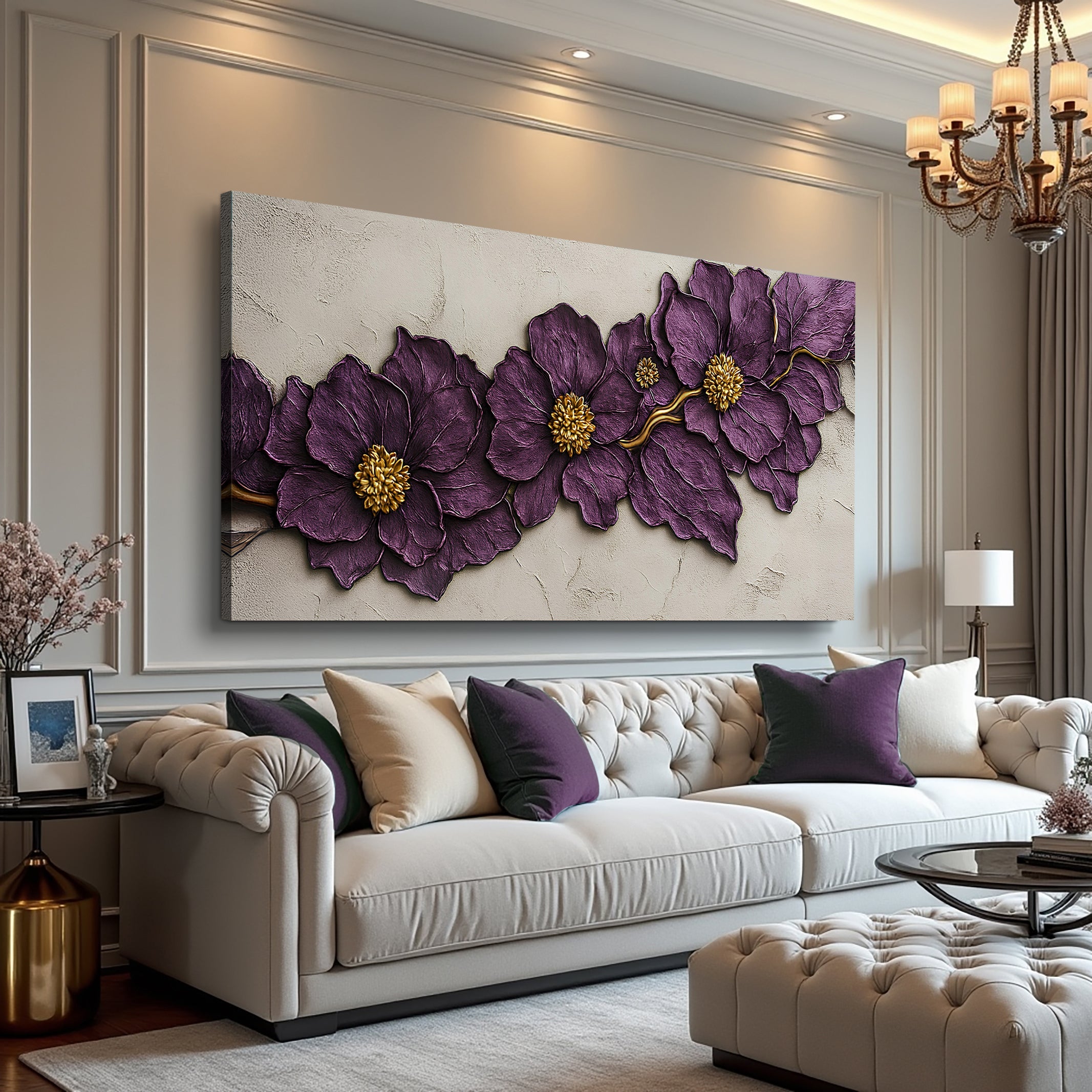 Purple Flower Plaster wall art with nature-inspired artwork - product view 2