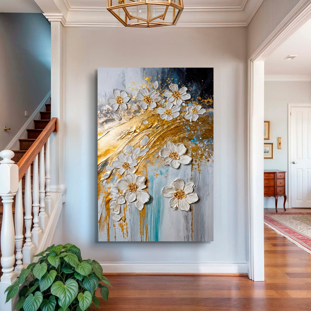 Abstract Gold Floral wall art with nature-inspired artwork - product view 2