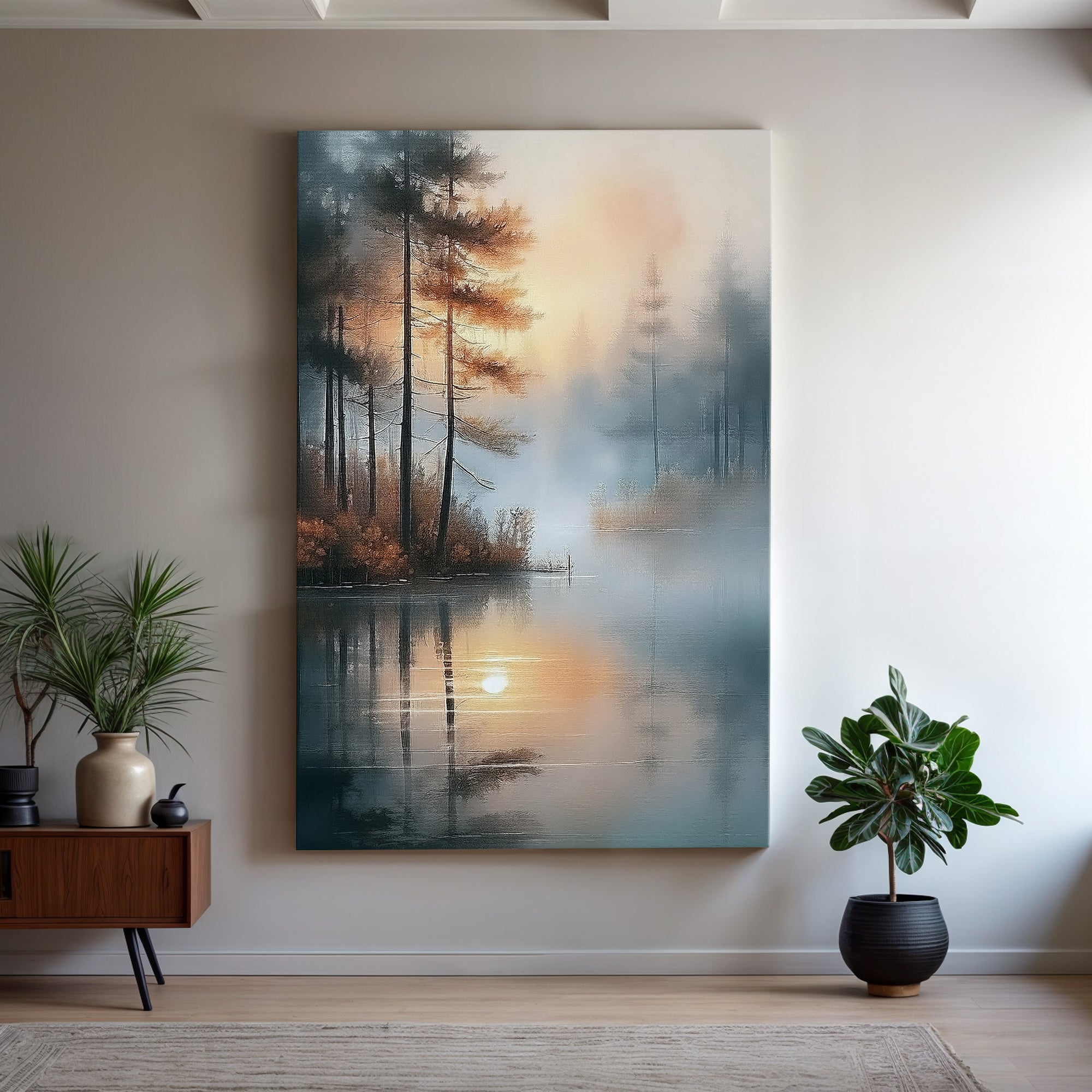 Misty Lake wall art with nature-inspired artwork