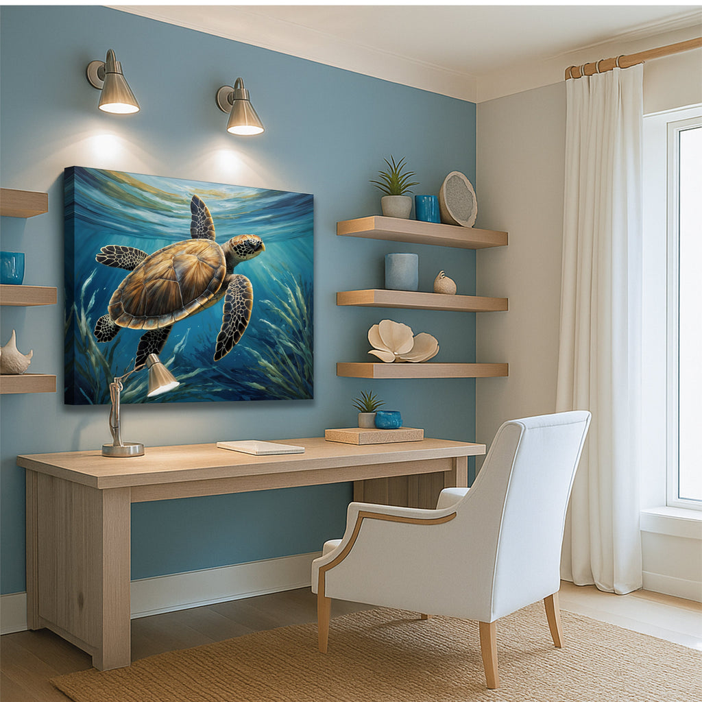 Turtle in Seagrass Coastal wall art with nature-inspired artwork - product view 2