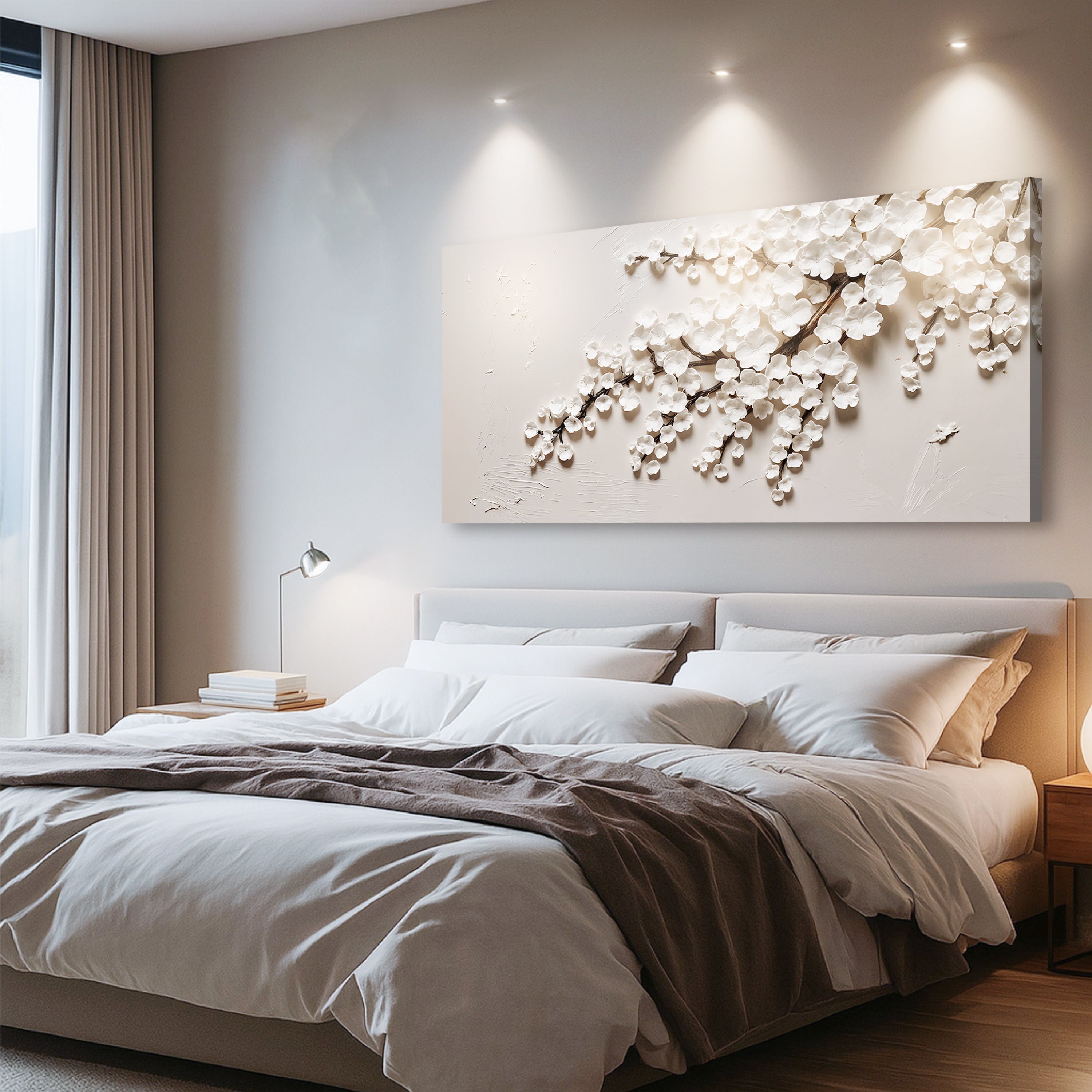White Cherry Blossom wall art with nature-inspired artwork - product view 2