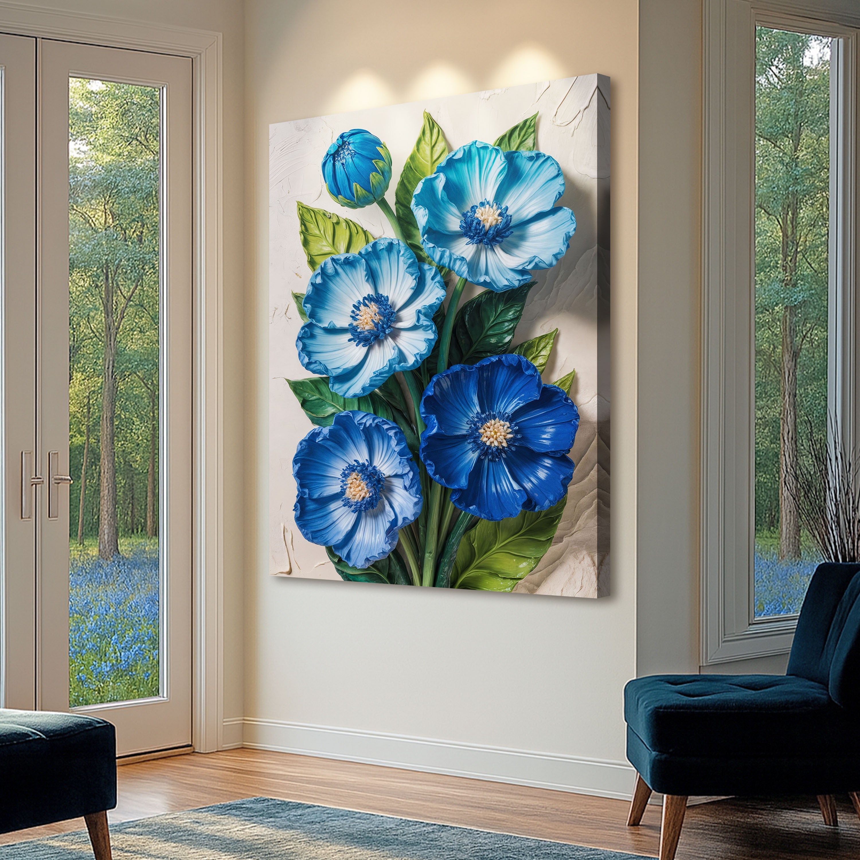 Blue Blossom Bouquet Impasto wall art with nature-inspired artwork - product view 2