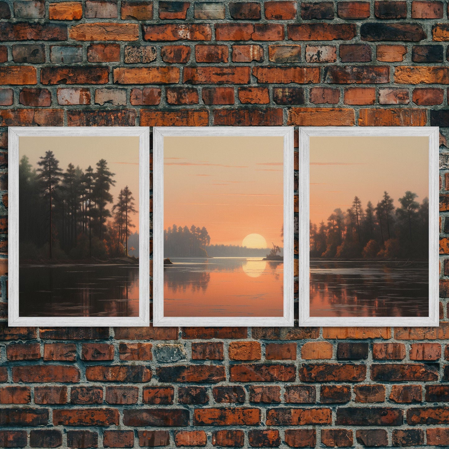 3 Panel Sunset Over the Lake | Framed Canvas Print