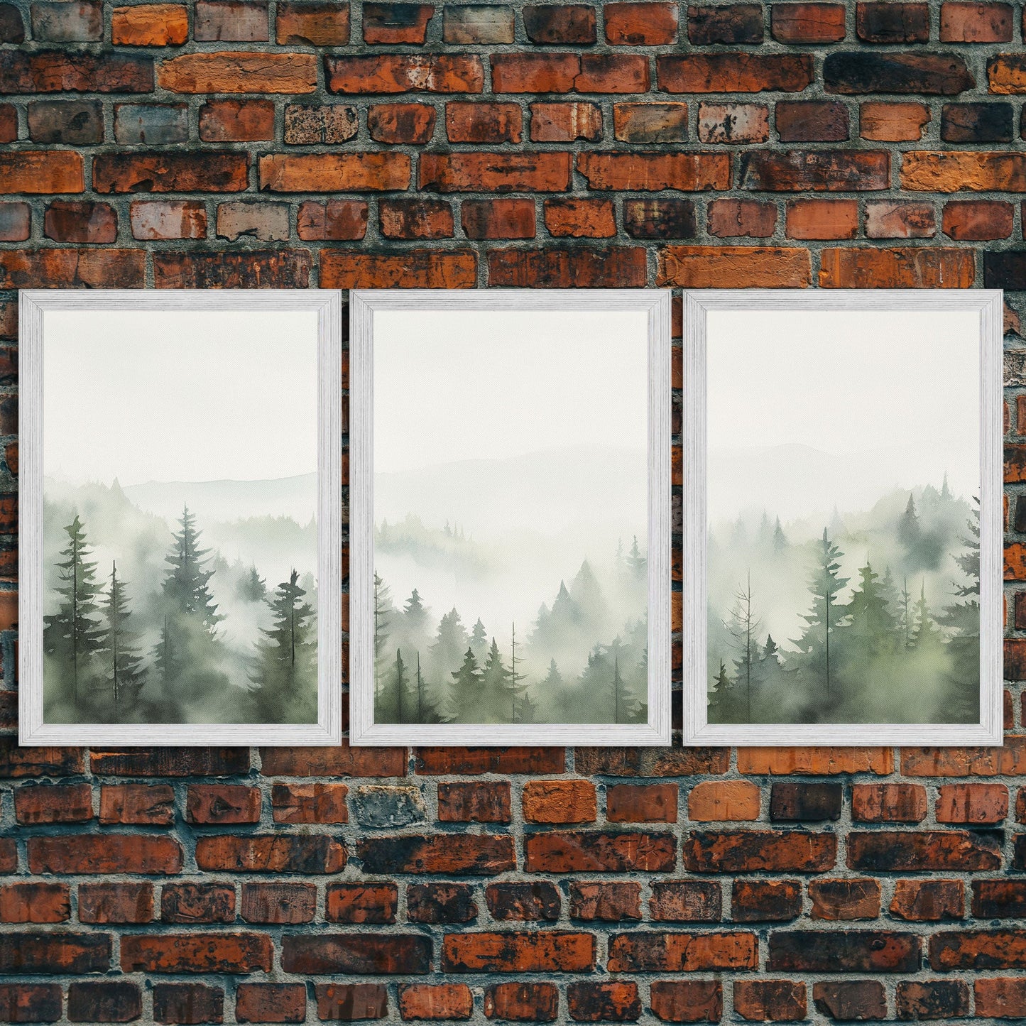 3 Panel Emerald Green Pinetree Mountain | Framed Canvas Print