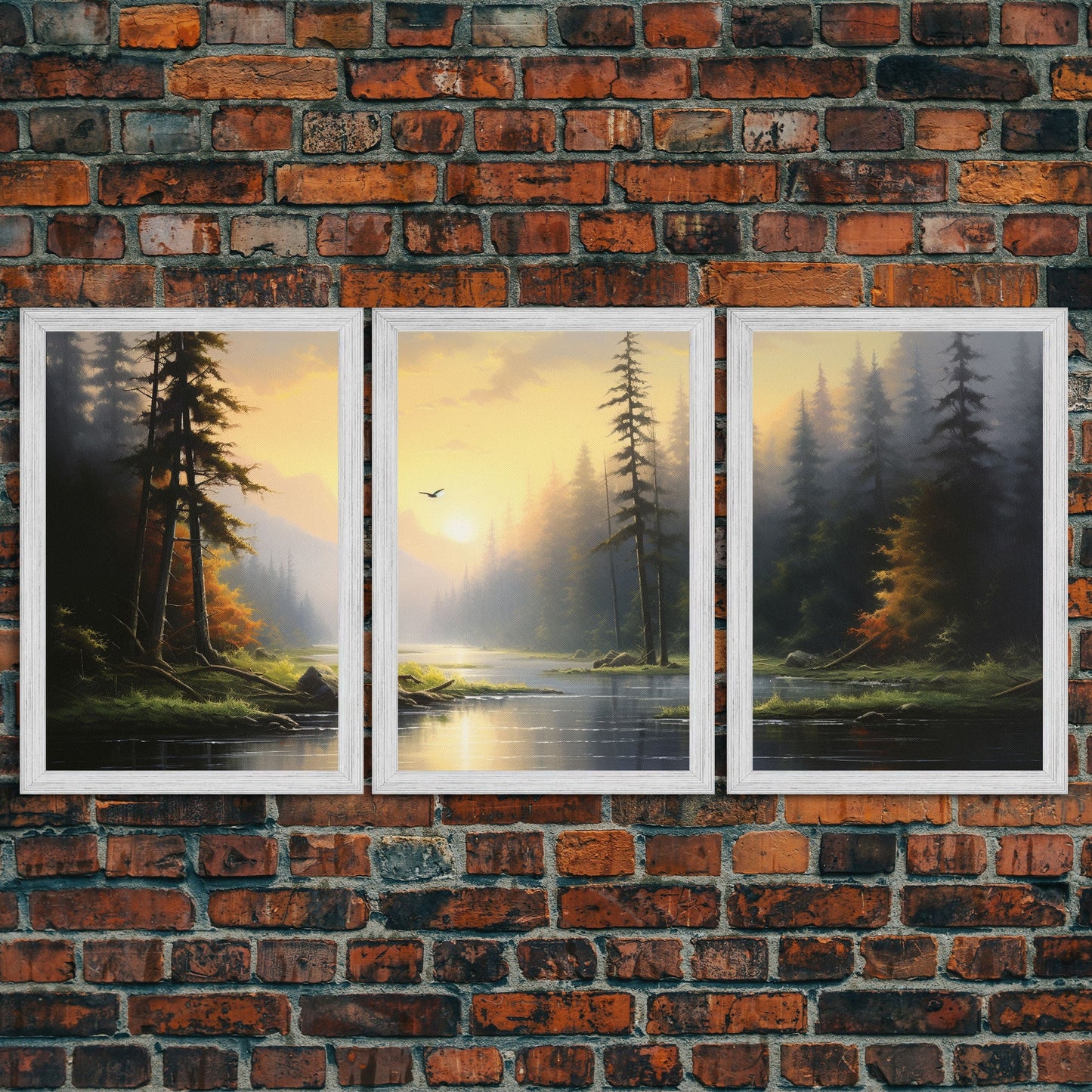 3 Panel Big Evergreen Forest Lake | Framed Canvas Print