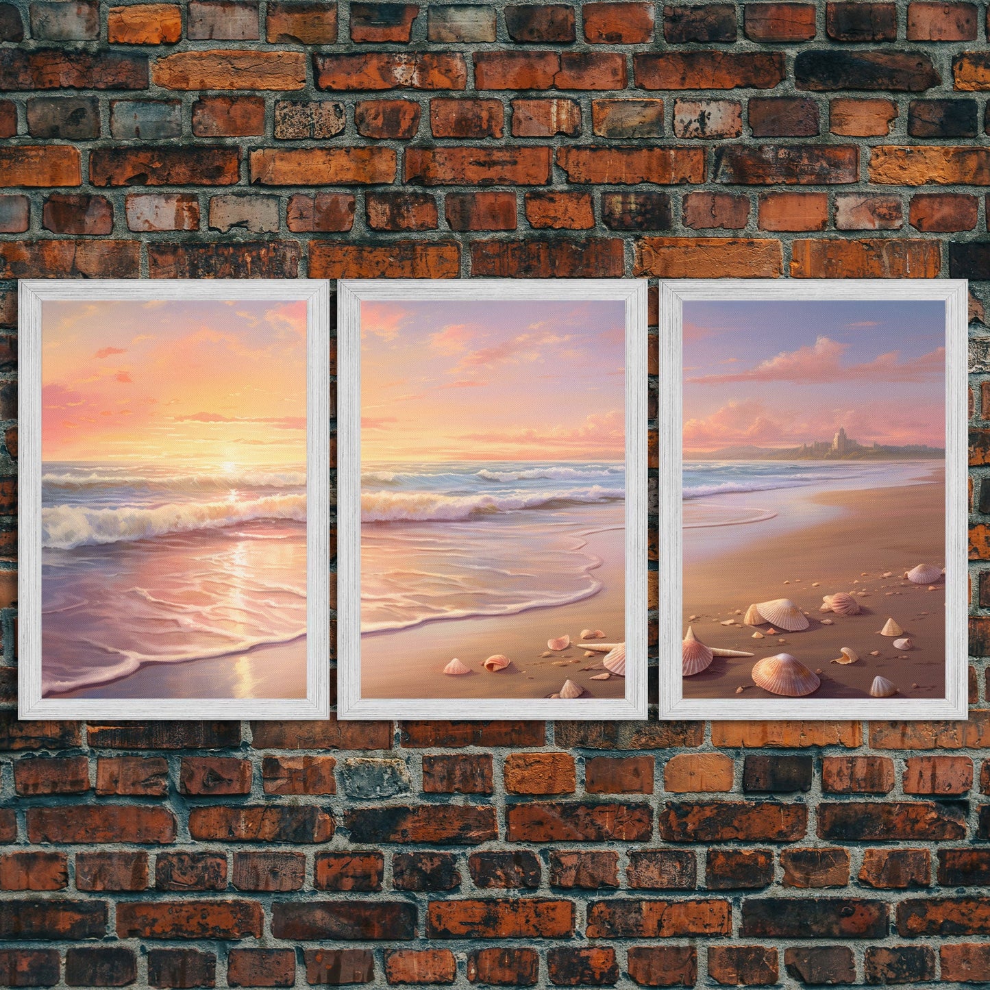 3 Panel Oil Painting Ocean Sunset | Framed Canvas Print