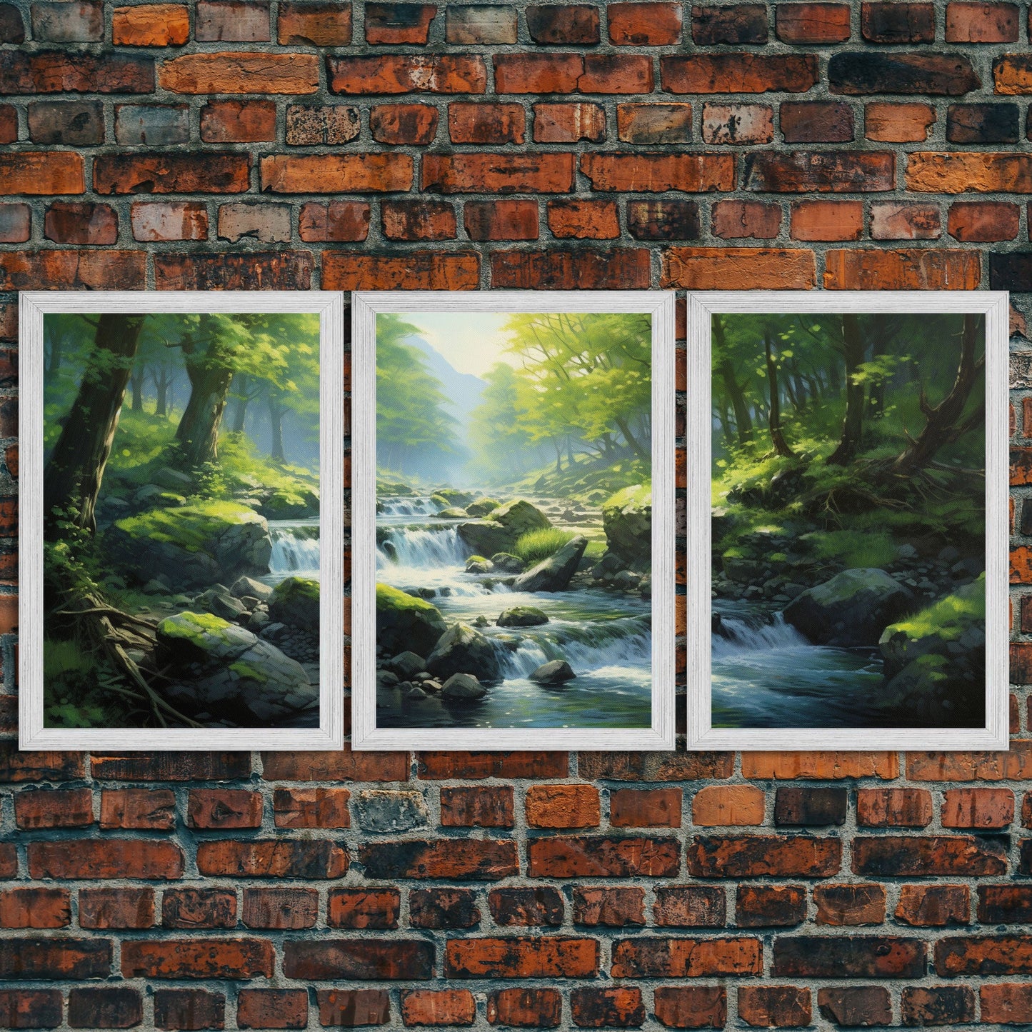 3 Panel Waterfall Forest | Framed Canvas Print