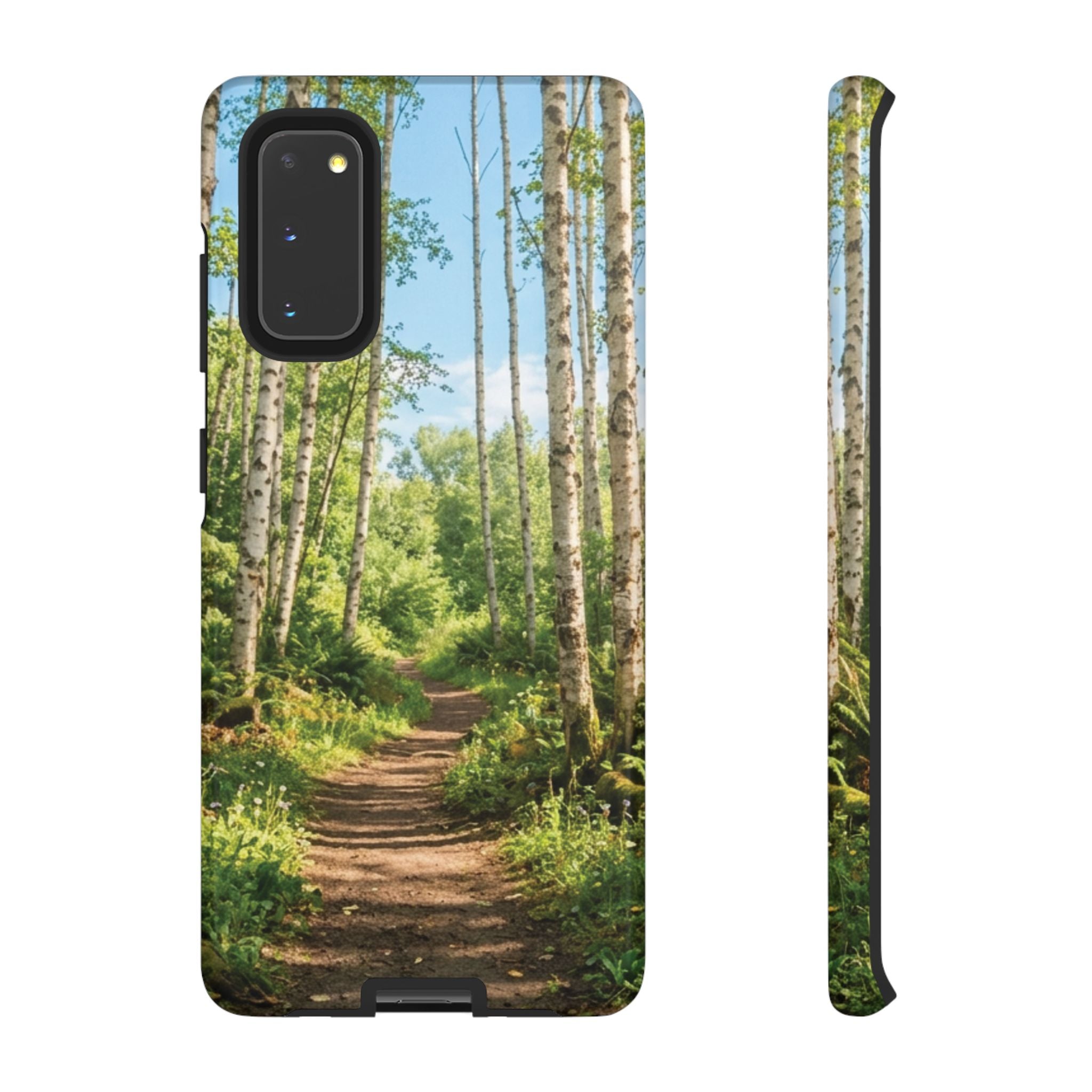 Sunlit Birch Tree Path Phone Case