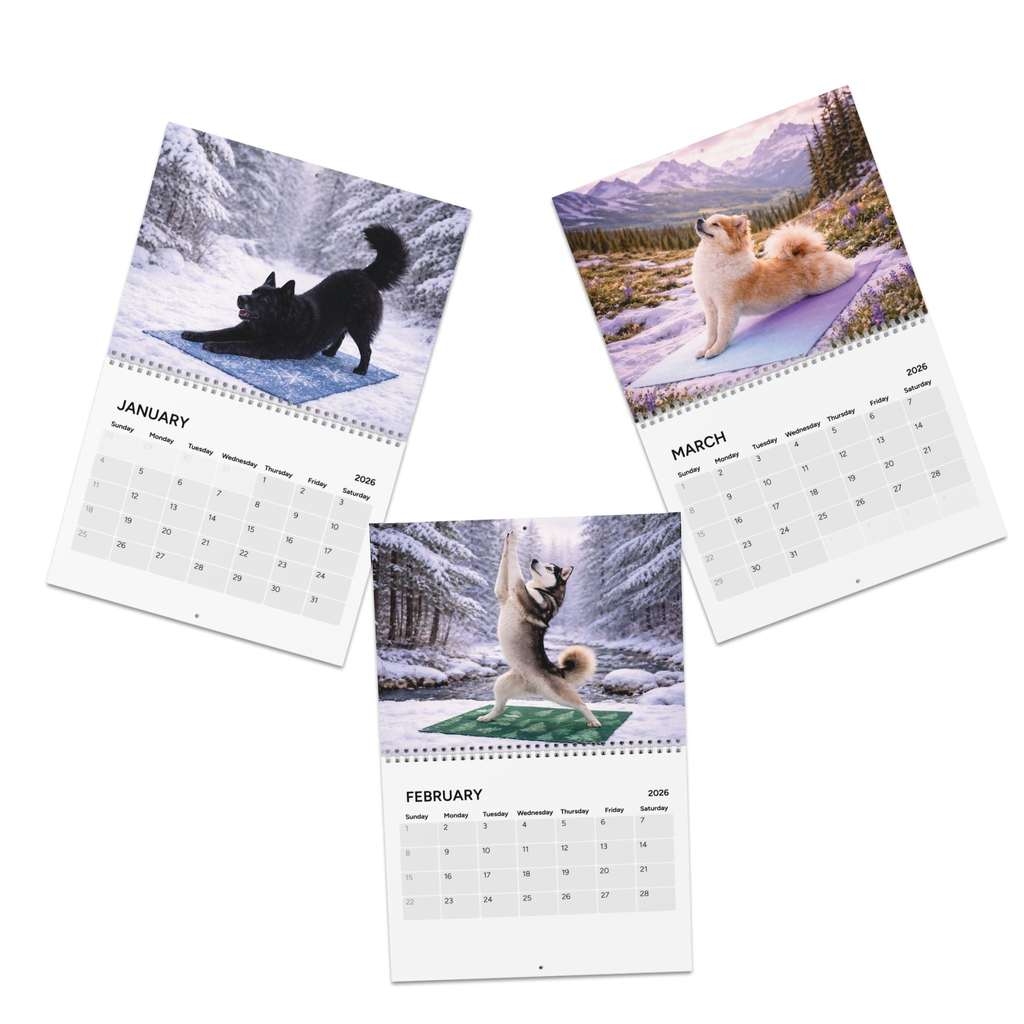 Dog Yoga Calendar () calendar with nature-inspired artwork - product view 3